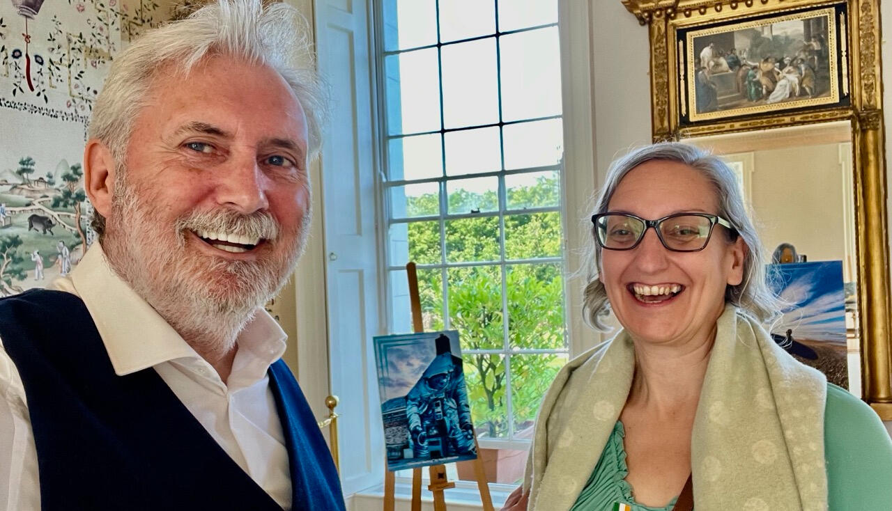 Artist Kevin MacAlan photographed beside his wife - Arts Facilitator Vicky Day Artist Kevin MacAlan photographed beside his wife - Arts Facilitator Vicky Day